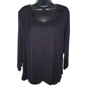 Blutique Nwt Black Beaded scoop neck shirt blouse top 2x